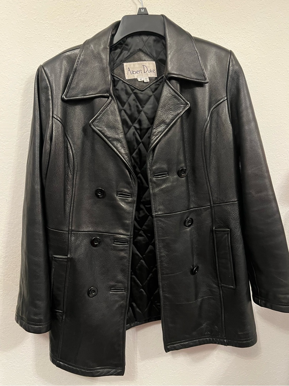 Vintage Albert Duke black pebbled leather double-breasted jacket & 🧥
